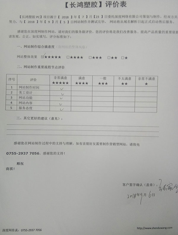 深圳長鴻塑膠模具營銷網站上線評價表